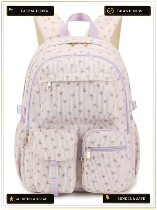 Corduroy School Backpack for Teen Girls Boys, Lightweight Laptop Daypack main image 3